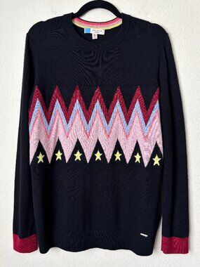 Ted Baker 12 Cashmere Wool Blend Chevron Rossino Novelty Black Jumper Sweater